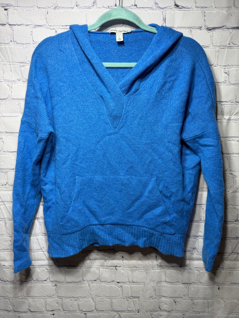 Autumn Cashmere Womens Hooded Long Sleeve Cashmere Sweater Blue Size S